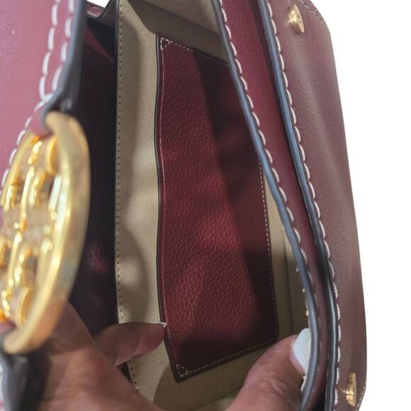 Tory Burch Miller Women's Burgundy‎ Red Leather Formal Western Flap Shoulder Bag - Picture 11 of 13